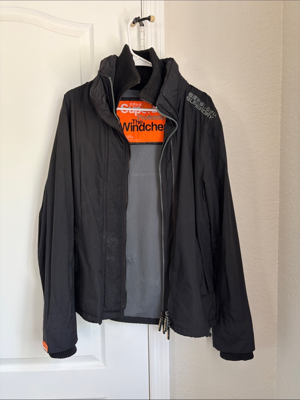 Superdry Black Men's Windbreaker with Orange Interior Label